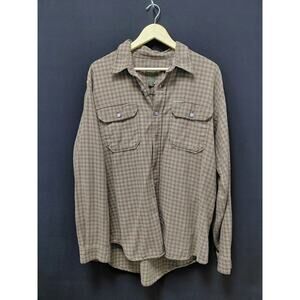 Calvin Klein Khakis Plaid Cotton Shirt Brown Long Sleeve Collared Size XL